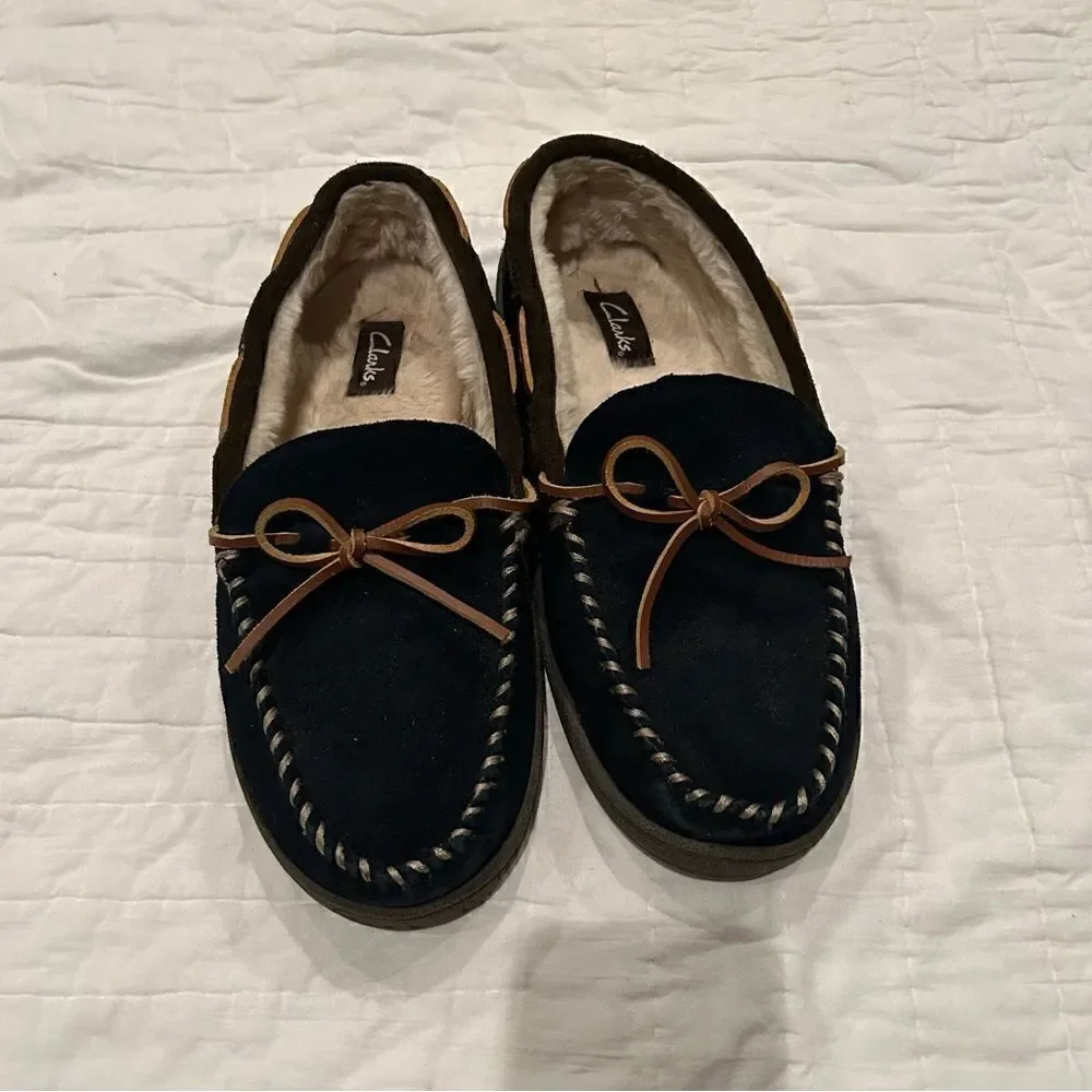 Clark’s men Sherman slippers EUC size 10 suede upper rubber bottoms
